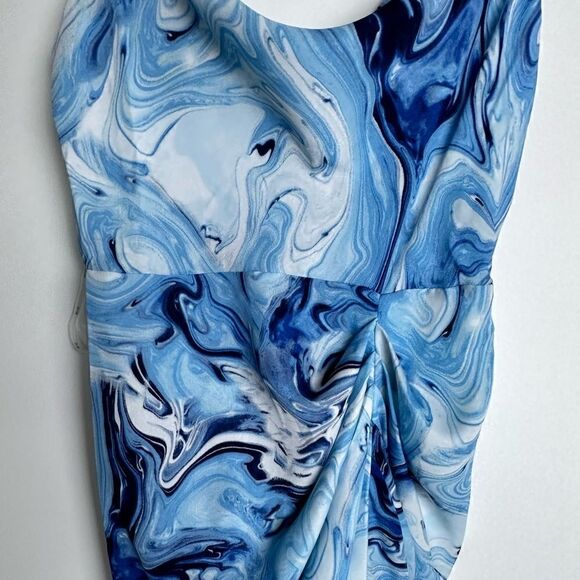 Blue marble cowl neck midi Dress - Picture 7 of 10